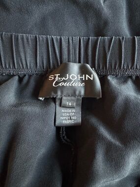 St John Couture Size 14 Black Silk Pants Wide Leg High Waist
